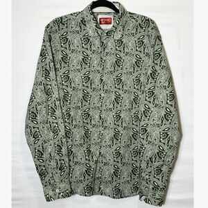 Consequence Men's BOHO Paisley Long Sleeve Button Down Shirt Size L Olive